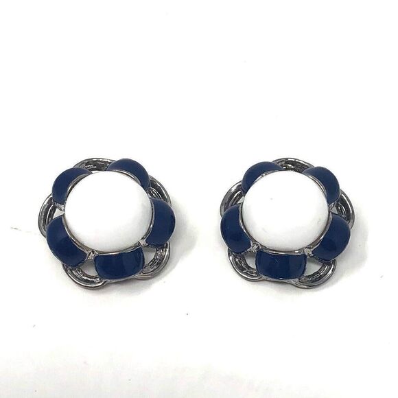 Vintage Jewelry - Vintage Enamel Lucite Silvertone Clip Earrings Nautical Patriotic Colors